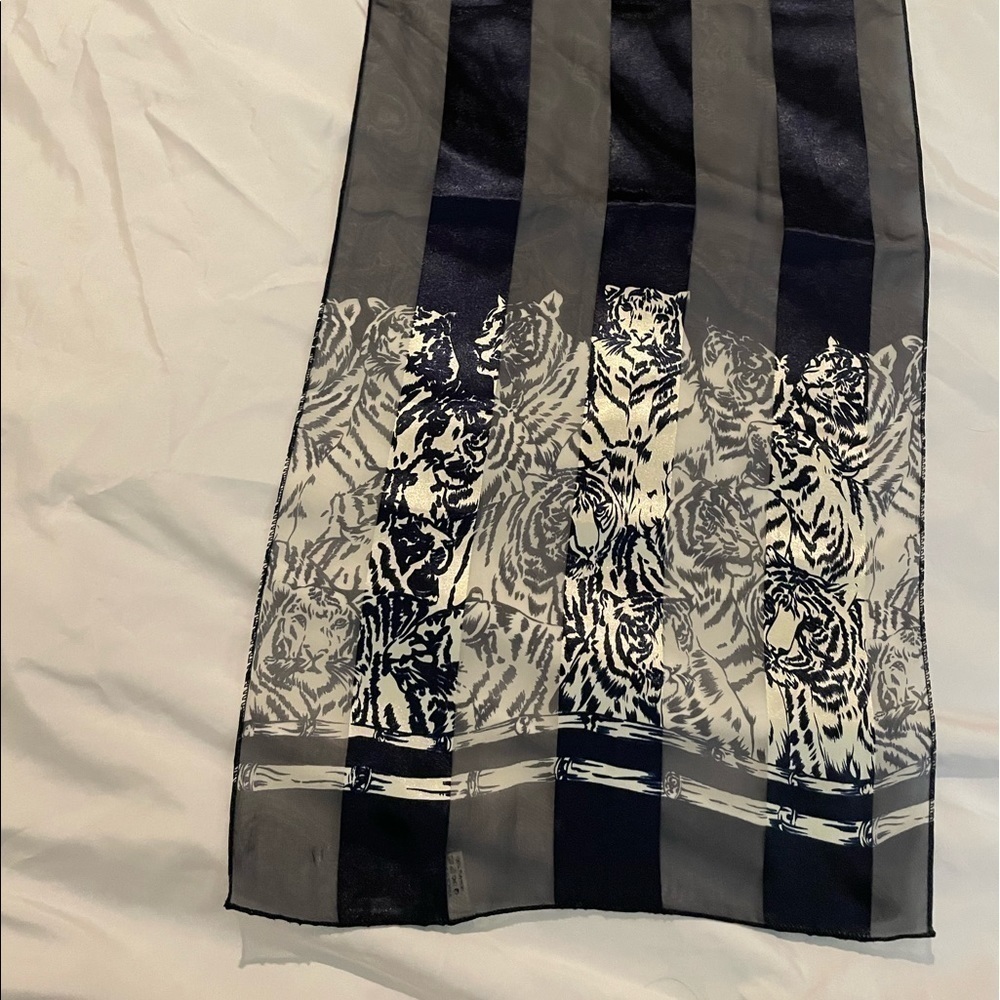 Mea’s Navy Blue Striped Tiger Pattern Polyester Long Scarf - Picture 2 of 7